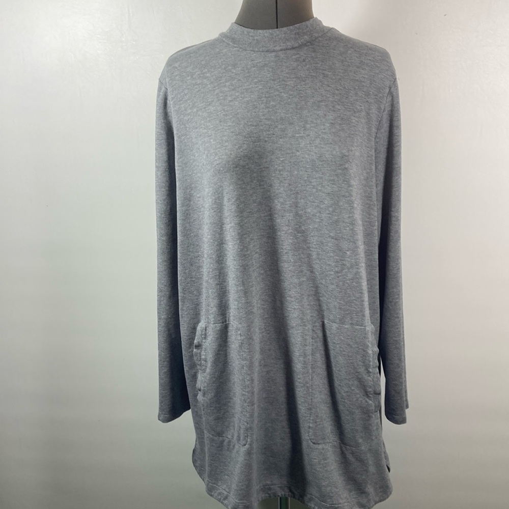 Pure Jill Top/Tunic Women Size XL Gray Mock Neck Long Sleeve Pockets